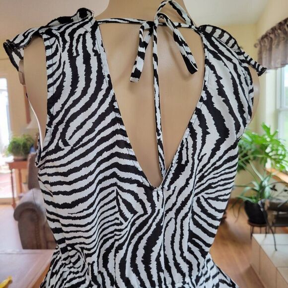 Wrapper Junior Sz 9 Dress Y2K Zebra print sleeveless V-front back tie lined EUC - Picture 9 of 14